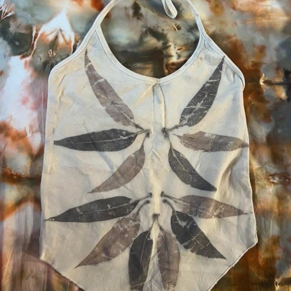 Leaf Print Halter Top - Cream and Gray